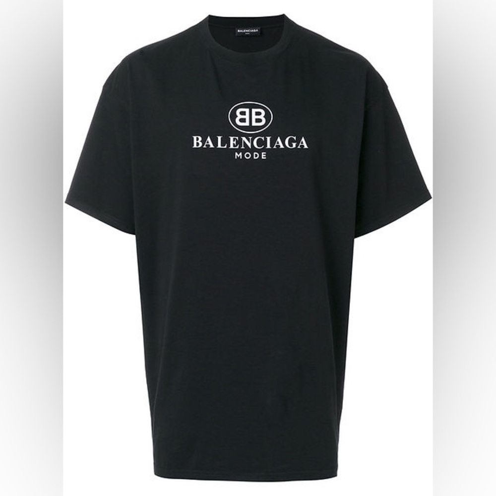 EUC Men’ Size Small Balenciaga OversizedBB Mode Logo Print T-shirt Black & White - Picture 4 of 13
